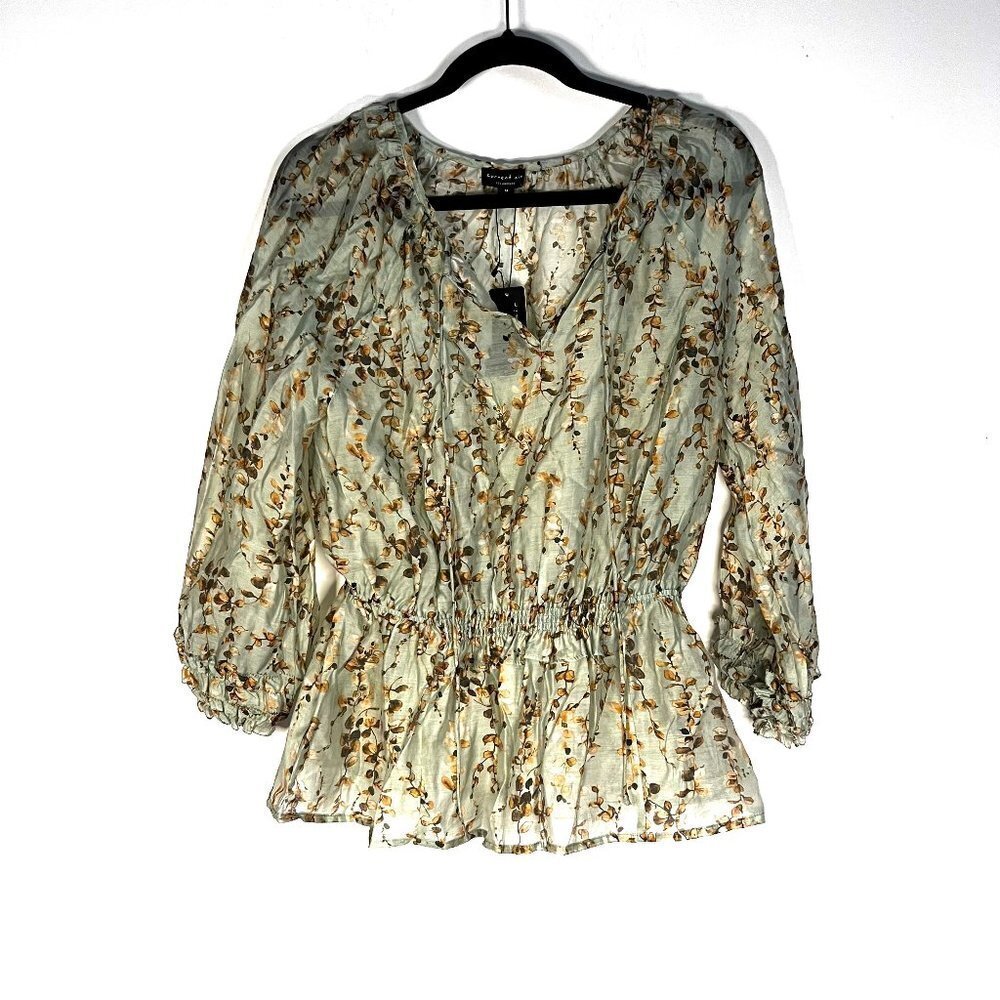 Current air Los Angeles. Women's Sage Floral Print Smocked Waist Blouse